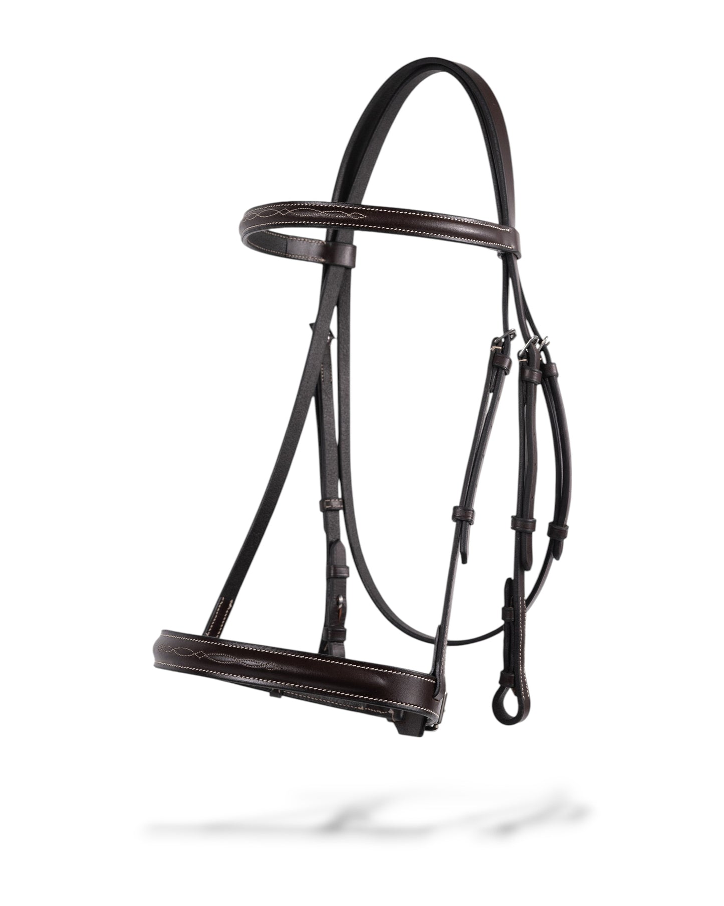 Raised Fancy Stitched Hunter Bridle with 1" Noseband Unpadded with Leather Laced Reins